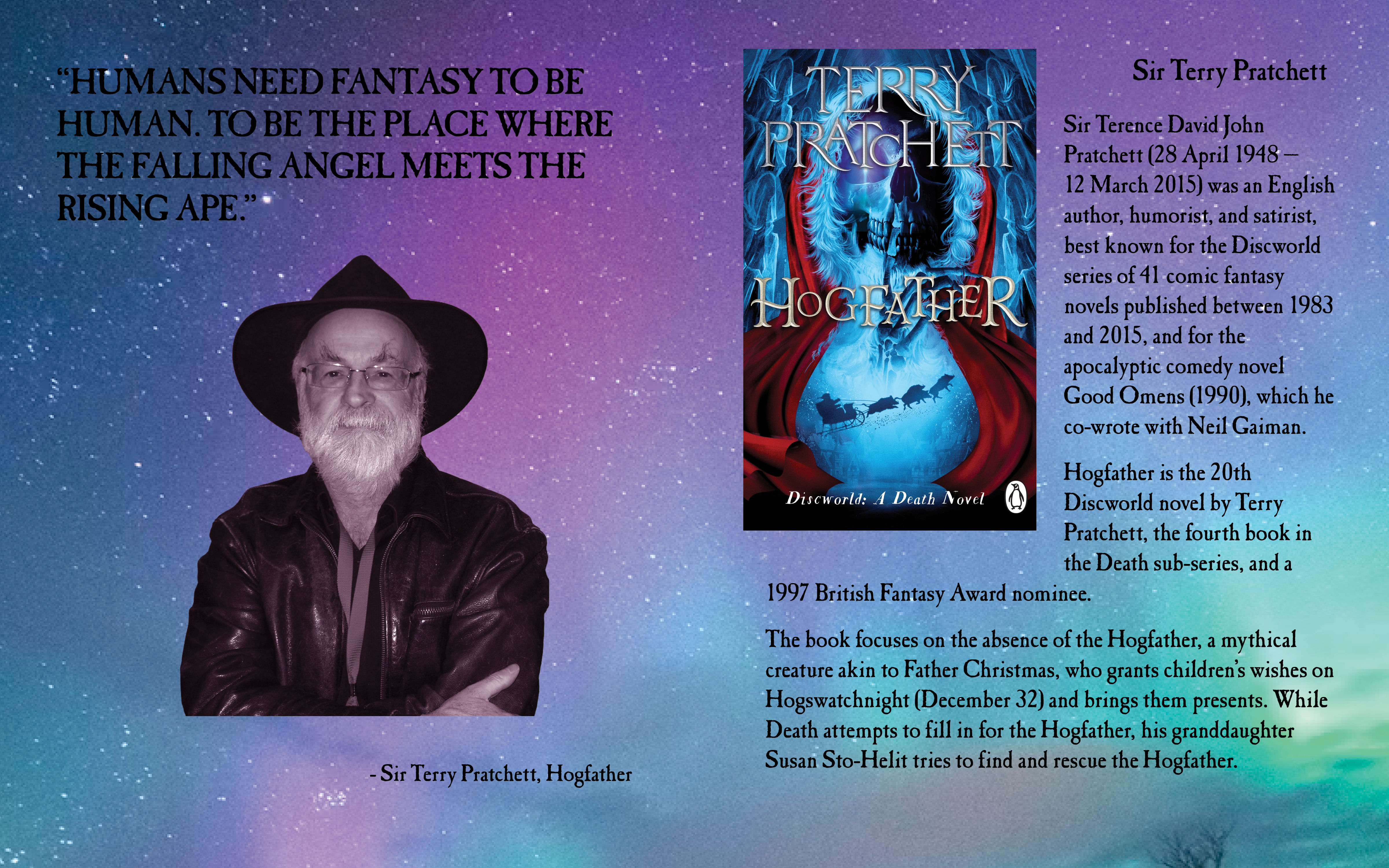 student project magazine spread about Sir Terry Pratchett